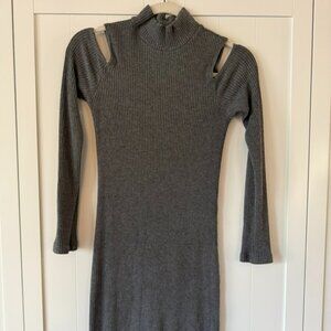 Splendid Gray Ribbed Cutout Turtleneck Sweater Dress Long Sleeve